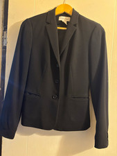 Calvin Klein Women  s 2 Black Solid Notch Lapel Three-Button Blazer