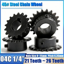 04C Roller Chain Sprocket Wheel 45 Steel Pitch 6.35mm 21 26 Teeth Bore 8 25mm