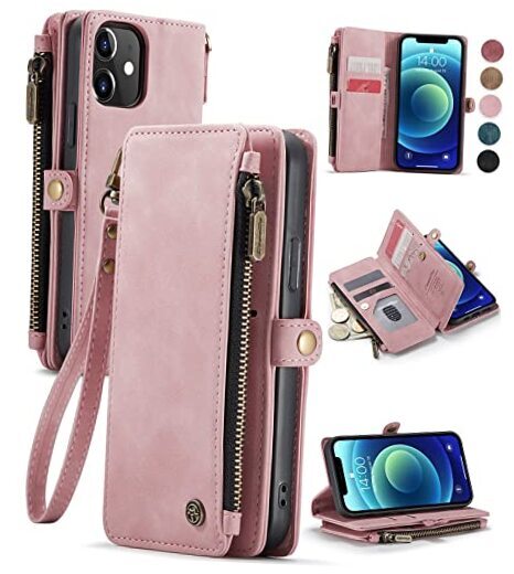 Compatible with iPhone 12/Pro Case Wallet with RFID Blocking Fashion Rose Pink