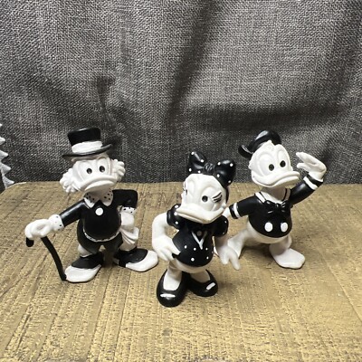 Disney Donald Daisy Scrooge Duck Black White  Vintage Bully Bullyland PVC 3 In.