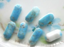 #1632A Vintage Doublets Turquiose Matrix Rectangle Glass 12x6mm Octagon NOS