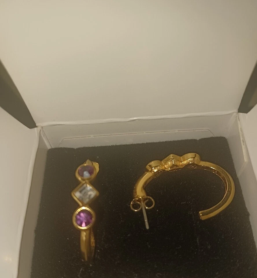 Avon Elegant Sparkle Earrings with surgical steel posts Purple crystal - Image 4 of 4