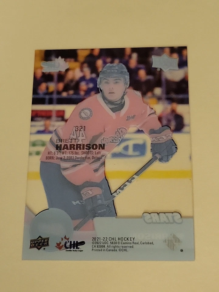 21-22 CHL Base Clear Cut Stars #321 Brett Harrison - Oshawa Generals - Image 2 of 2
