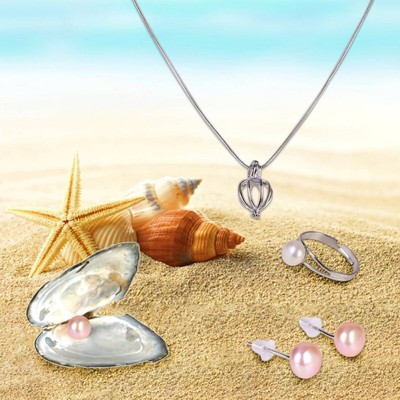 3pcs Wish Pearl Necklace One Box Key Pendant Necklace Choker Natural Oyster US