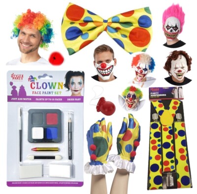 CLOWN KOSTÜM ZUBEHÖR GESICHTSFARBE PERÜCKE MASKE HANDSCHUHE KOSTÜM HALLOWEEN POSTEN