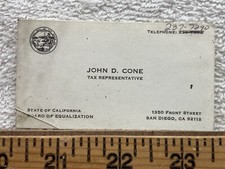 Vintage Business Card John Cone Tax Representative San Diego California