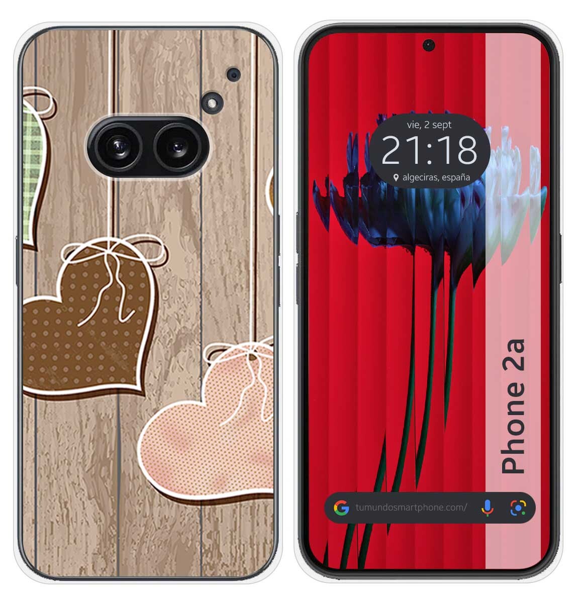 Cover Silicone per Nothing Phone 2a 5G Disegno Cuori Legno Disegni