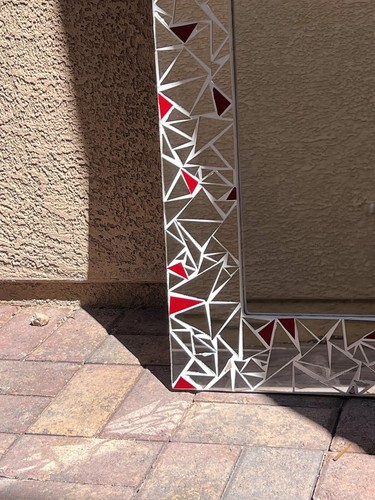 Decorative Mirror for Bathroom - Red Glass Mosaic, Luxury Wall Hanging, - Picture 15 of 17