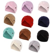 Chemo Hat Twist Pleated Turban Women Stretch Knot Buttons Headscarf