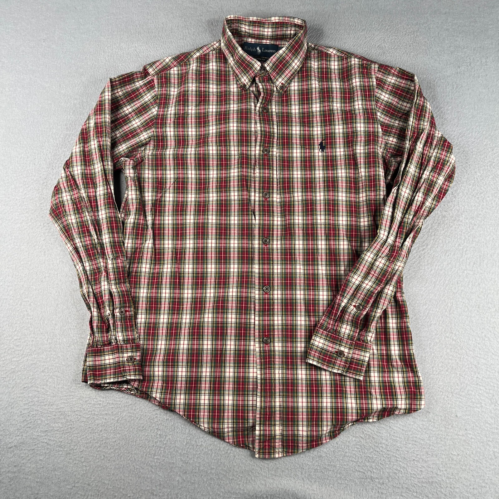 Camicia Ralph Lauren Custom Fit Medium Tartan Plaid Pony Bottoni Manica Lunga Uomo