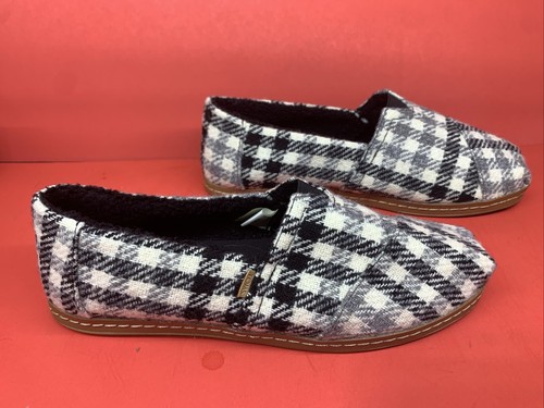 Toms Size 11 Wool Blend Alpargata Leather Wrap Faux Shearling Flat Slip-On Shoes - Picture 2 of 6