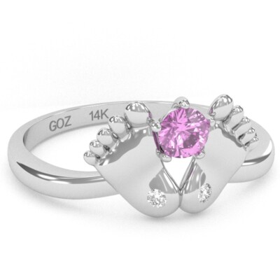 Baby Feet Lab-Created Pink Sapphire Diamond Ring In 14k Gold
