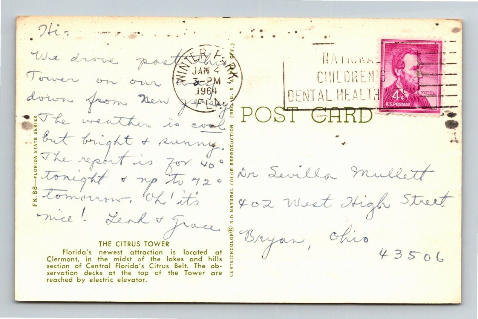 Clermont FL, The Citrus Tower, Florida c1964 Vintage Postcard Falak