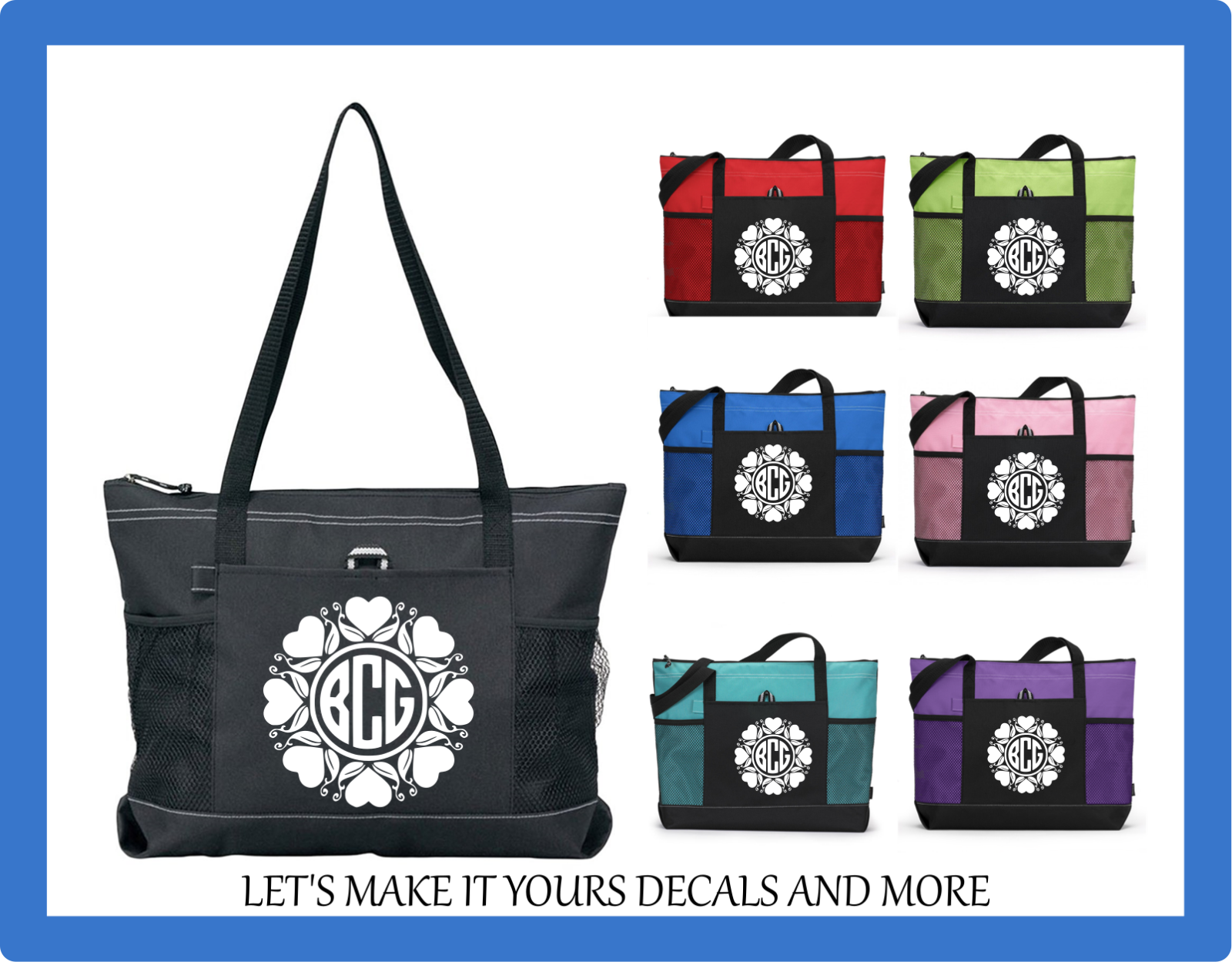 HEARTS CIRCLE MONOGRAM CUSTOM TOTE PURSE TRAVEL OVERNIGHT LUGGAGE SPORTS GYM BAG