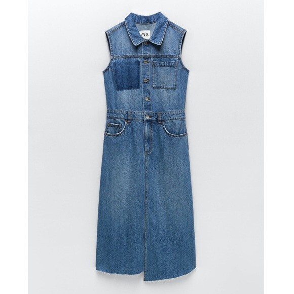 zara asymmetric denim dress TRF DENIM DRESS - Blue