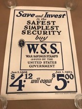 ORIGINAL WWI POSTER "Save and Invest" Buy WSS War Savings Stamps World ww1