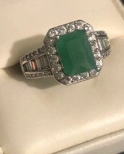 Emerald Cut Genuine Emerald Ring Size 7 With ...