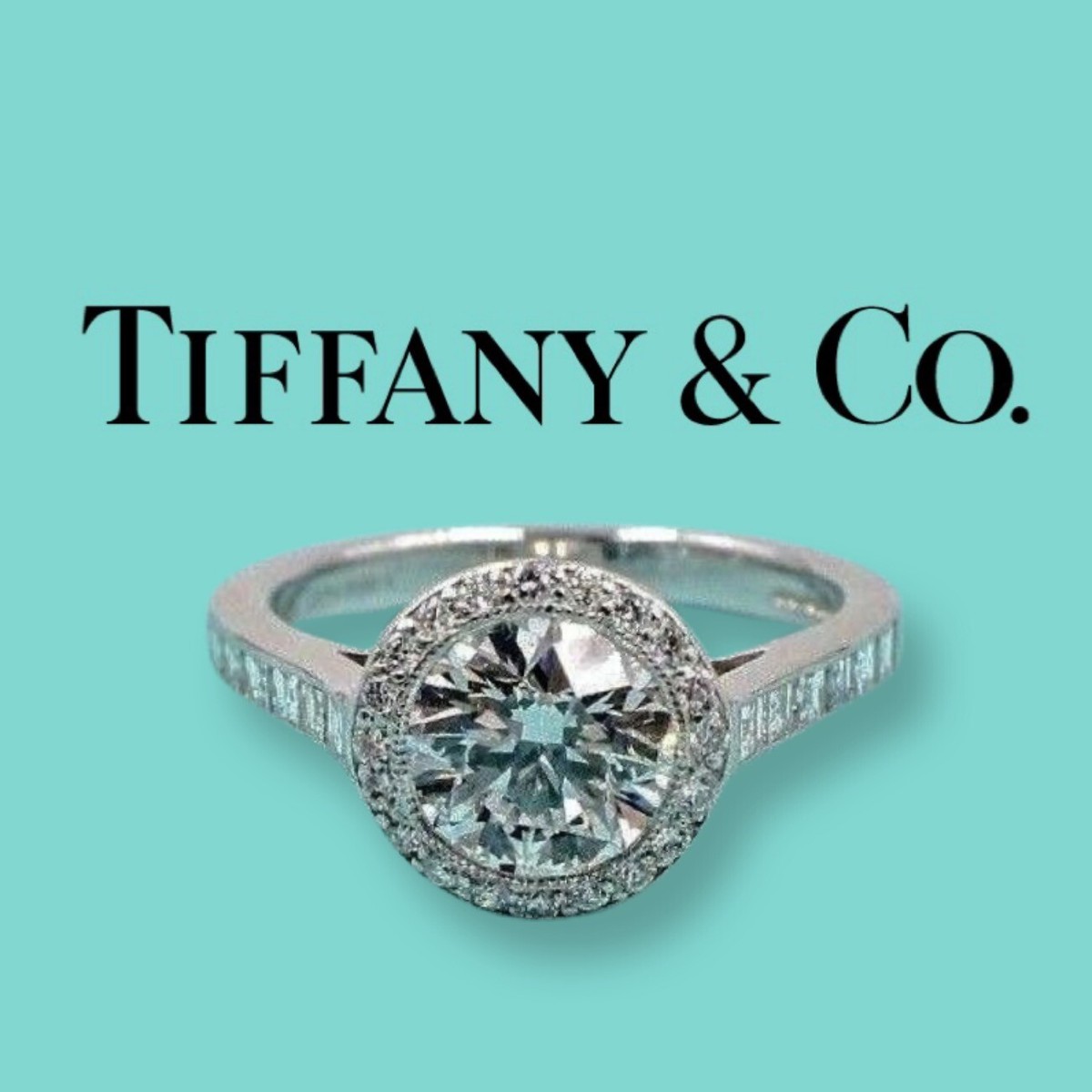 Tiffany Co Platinum Diamond Engagement Ring Bead Set cts