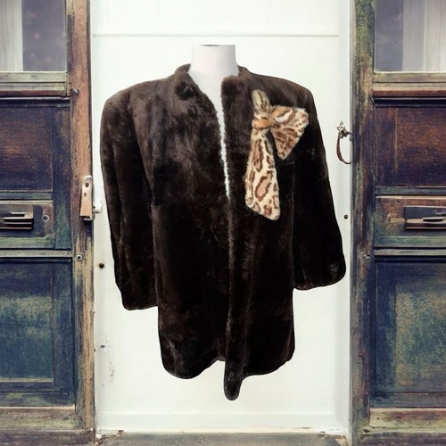 Cappotto pelliccia vintage Annis marrone scuro donna grande 1920 1930 giacca età dorata costume - Foto 3 di 15