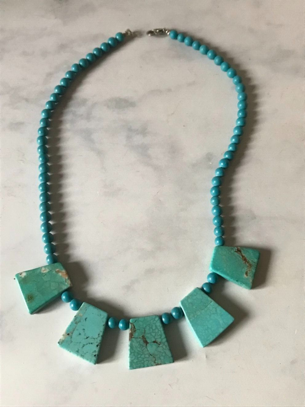 Turquoise Beaded Necklace Five Statement Bead Sla… - image 8