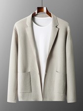 Mens Turn-down Collar Cardigan 100 Wool Sweaters Smart Casual Thick Knit Jacket