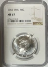 1967 SMS Kennedy Half Dollar certified MS 67 by NGC!