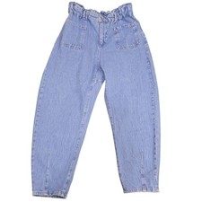ZARA High Waist Paperbag Jeans Light Wash Blue Balloon Leg Front Darting Size 8
