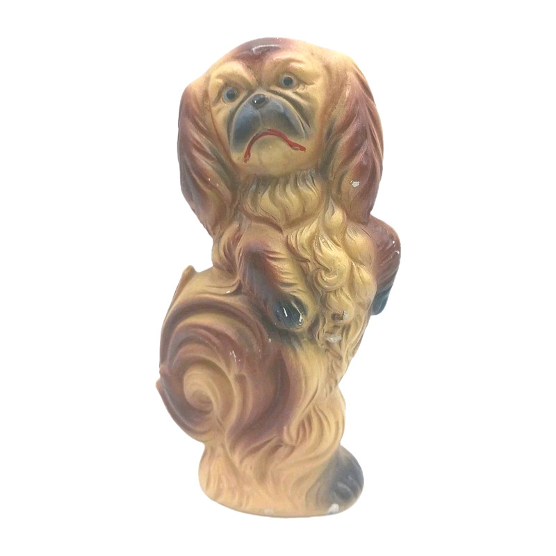 Vintage 1950s Pekingese Dog Chalkware Figurine