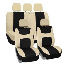 Car Seat Covers Cloth - Universal Fit, Automotive Seat Covers, Beige Full Set