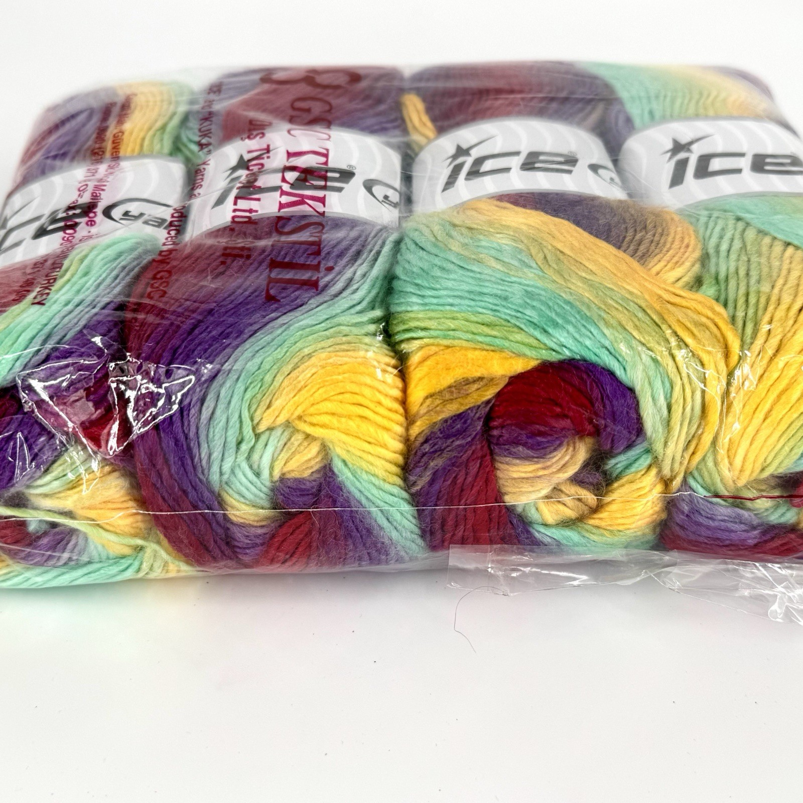 Ice Yarns Lana Bella - Color RAINBOW 58146 - 4 Skeins Factory Sealed. DESTASH