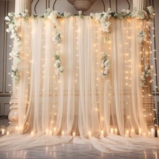 10x10ft Tulle Backdrop Curtain with Lights String 2 Panels 5 10FT Champagne