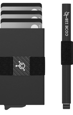 CODE 118 Slim Fold Card Holder Wallet Black Carbon Fiber Strap Trigger Mechanism