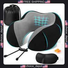 Travel Neck Pillow Memory Foam Support with Eye Mask and Earplugs
