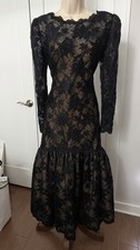 EUC Vintage Victor Costa Gown Black Lace Drop Waist Dress Mermaid fit Flare 6 S