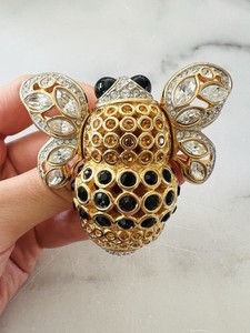 Authentic Swarovski Large Gold Plated Brown Black Crystal Bumblebee Brooch