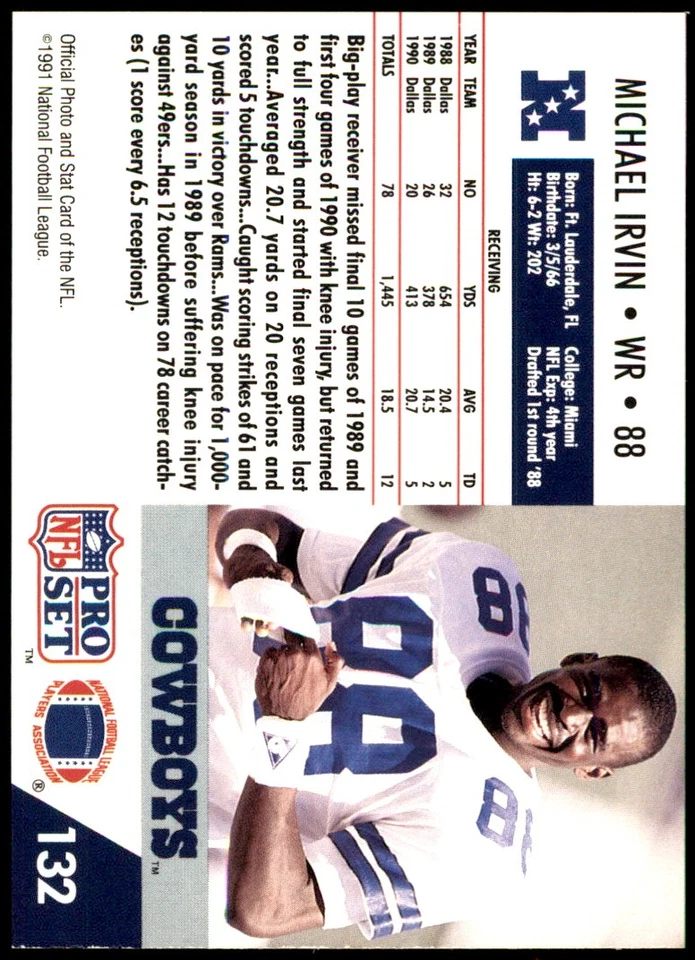 Michael Irvin 1991 Pro Set #49 Cowboys NFL READ FREE SHIPPING AutographDen - Image 2 of 2