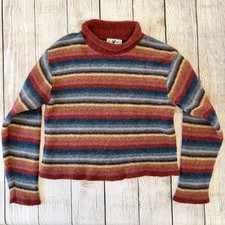 Vintage LL Bean Roll Neck Sweater Womens Small Wool Granola Indie Striped 90s