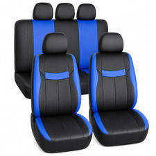Universal Blue PVC Leather Look Car Seat Covers 9pc Set Airbag Safe Waterproof