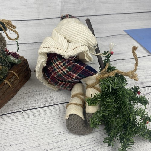 Lot 3 Christmas Plush Santa Ornaments Figures 8" Rustic Fishing Canoe Tree Plaid - Picture 6 of 6