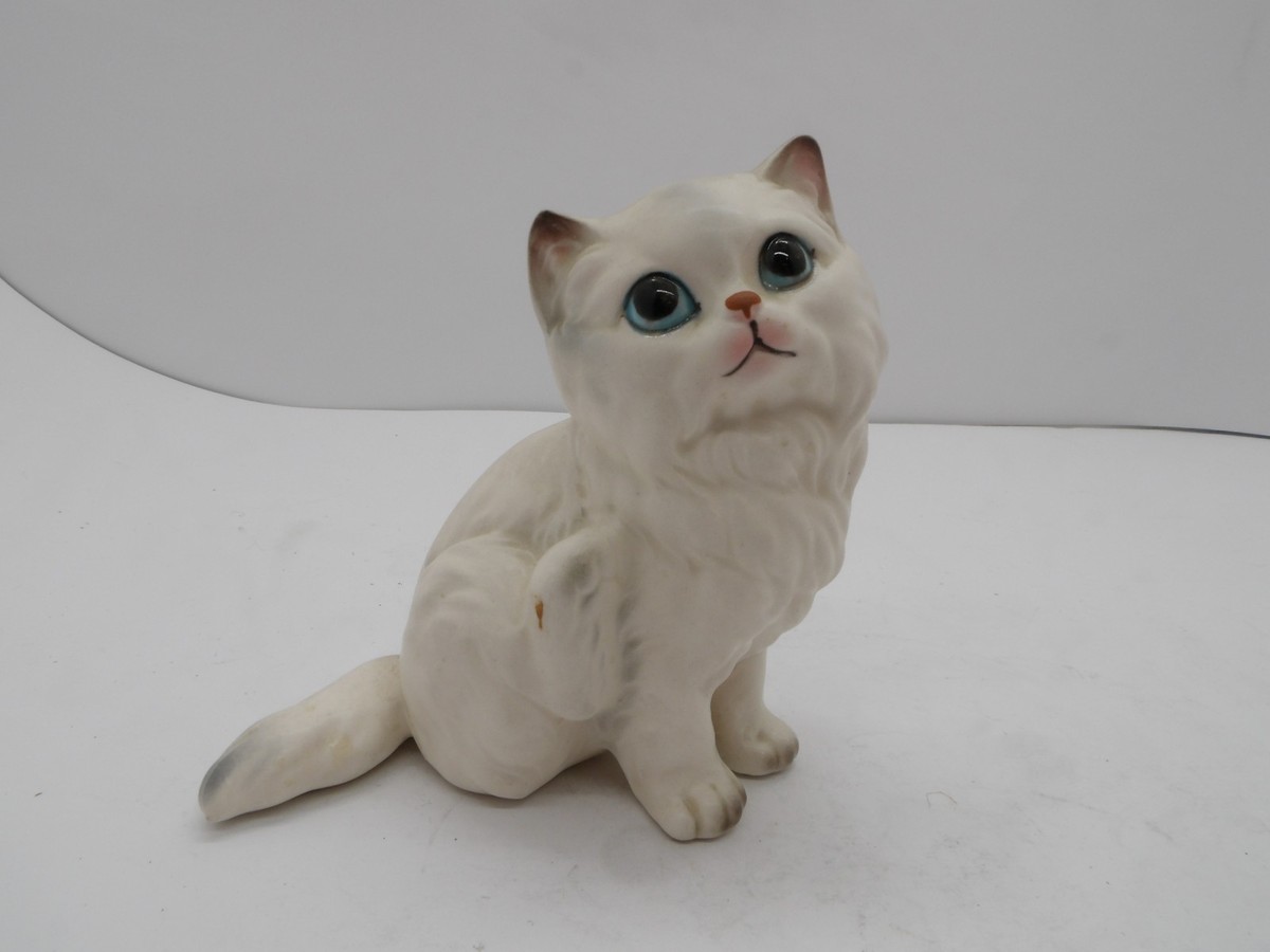 Lefton White Persian Kitten Cat Ceramic Figure Big Eyes Japan #A