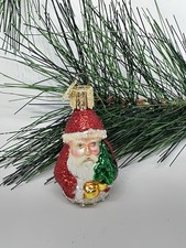 Old World Christmas MINI SANTA Glass Ornament with dangle tag