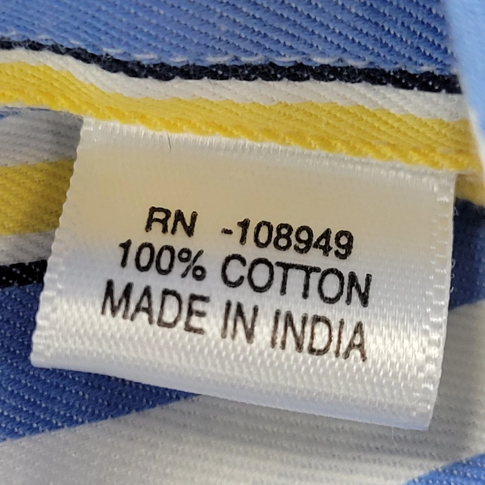 Camisa de Vestir Alex Cannon Abotonada Azul Amarillo Rayas Algodón Manga Larga Para Hombre M Foto 4 de 4