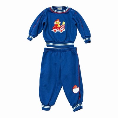 Vintage 90s Disney Winnie The Pooh FireFighter 2 Piece Set Toddler Large Blue