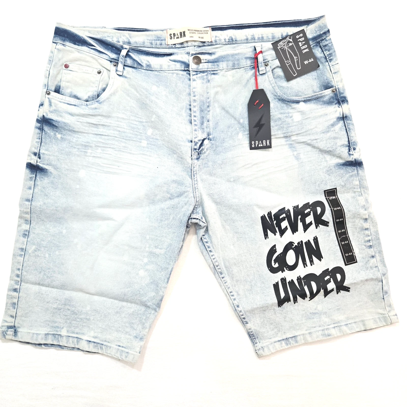 Spark Splatter Big and Tall Men's Ice Blue Shorts With Black Design Wash Denim
Opens in a new window
