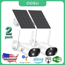 2-Pack Aosu Solar Security Camera 2K Wireless Outdoor WiFi IP66 2-Way Audio