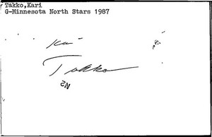 1980's -Kari Takko- Signed/Autograph/Auto Postcard Minnesota North Stars NHL
