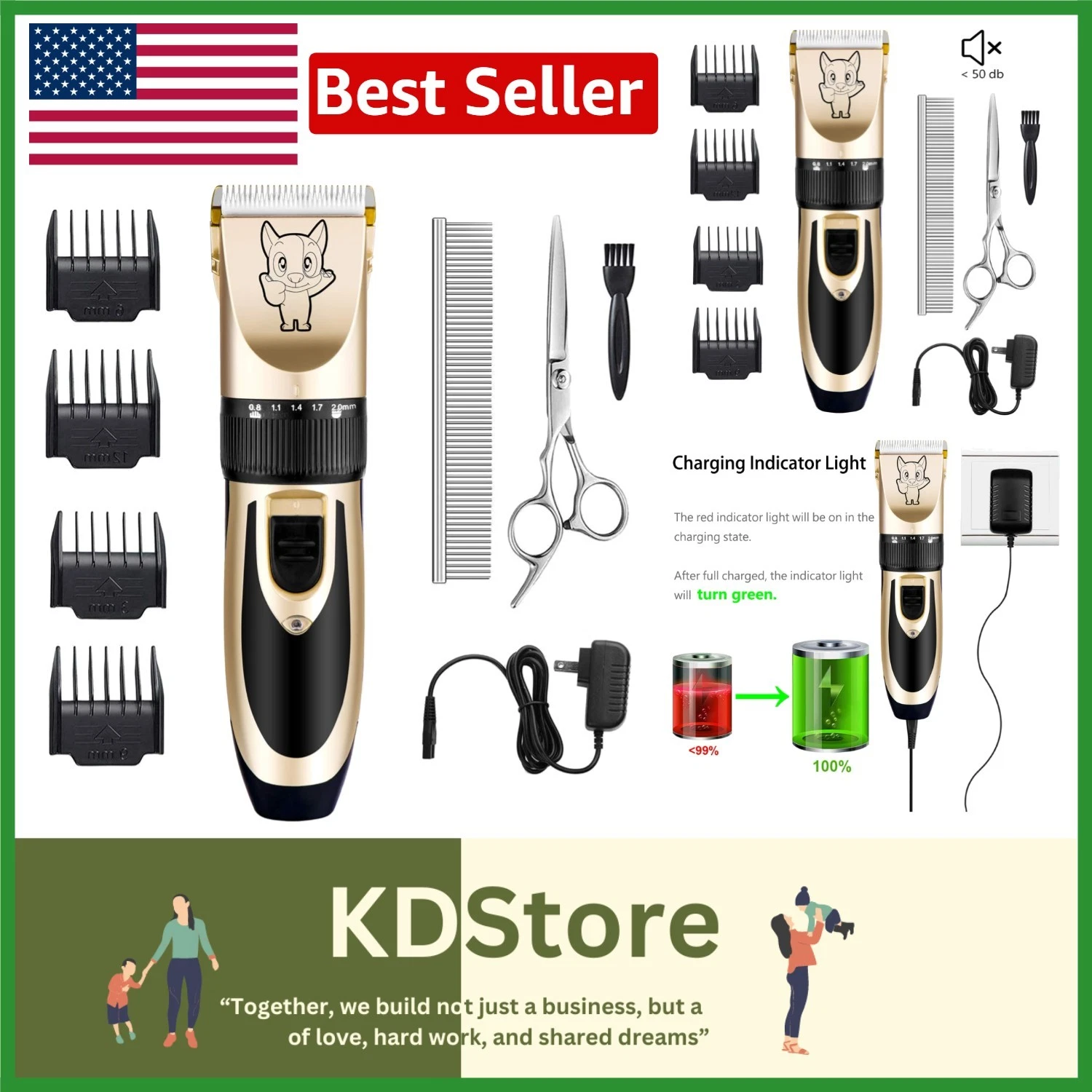 Rechargeable Golden Pet Grooming Clippers - Low Noise & Cordless for Dogs & Cats