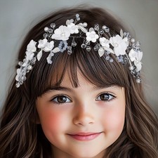 Flower Girl Headpiece, Silver Pearl, Wedding, First Communion Hair Accessory