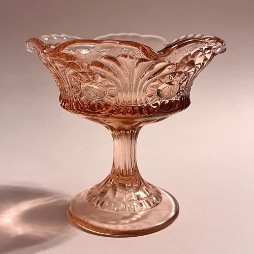 Vintage Fenton Glass Scroll and Eye Compote Comport Pedestal Candy Dish Pink 5”