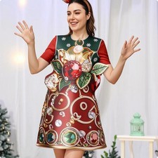 Weihnachtskost&uuml;m Kleid festliches Weihnachtskleid knielange Kleidung f&uuml;r Damen,
